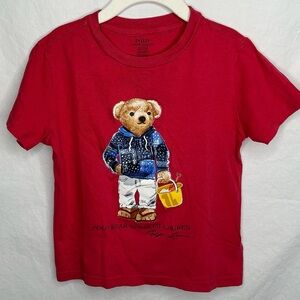 Polo Ralph Lauren Toddler Polo Bear Red Cotton T-Shirt Size 4T Beach Sand Bucket